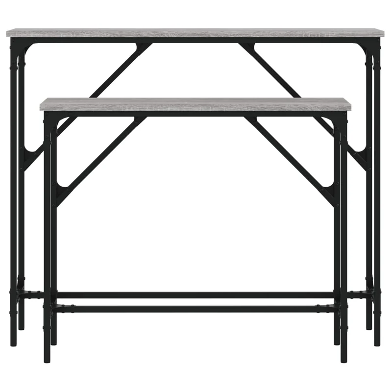 Lot de 2 tables d'appoint console en bois d'ingénierie gris et métal DEC032600