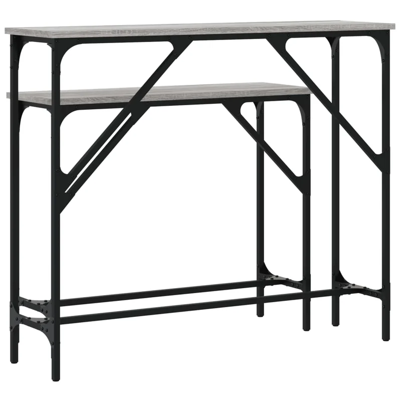 Lot de 2 tables d'appoint console en bois d'ingénierie gris et métal DEC032600