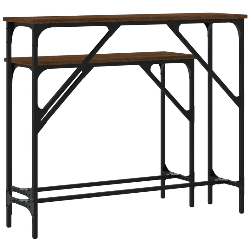 Lot de 2 tables d'appoint console en bois d'ingénierie marron et métal DEC032597
