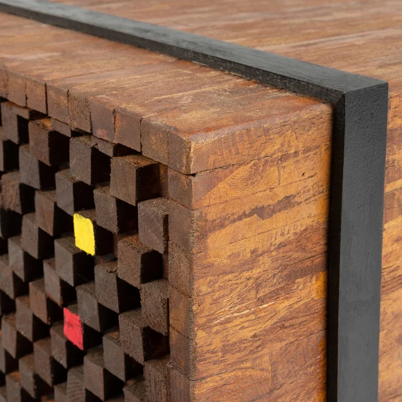 Table d'appoint table basse sur roulettes en teck marron et multicolor 60 x 60 x 38 cm DEC032435