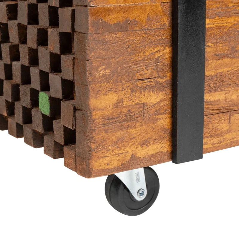 Table d'appoint table basse sur roulettes en teck marron et multicolor 60 x 60 x 38 cm DEC032435