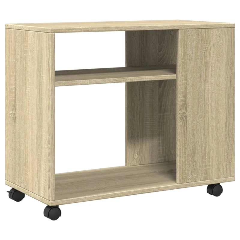 Table d'appoint console bout de canapé sur roulettes en bois d'ingénierie couleur chêne DEC032331