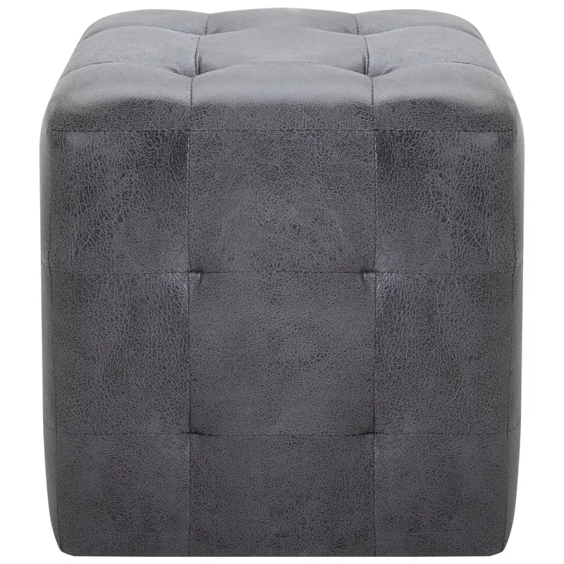 Lot de 2 tabourets pouf repose-pieds 30 x 30 x 30 cm en PVC aspect daim gris DEC032757