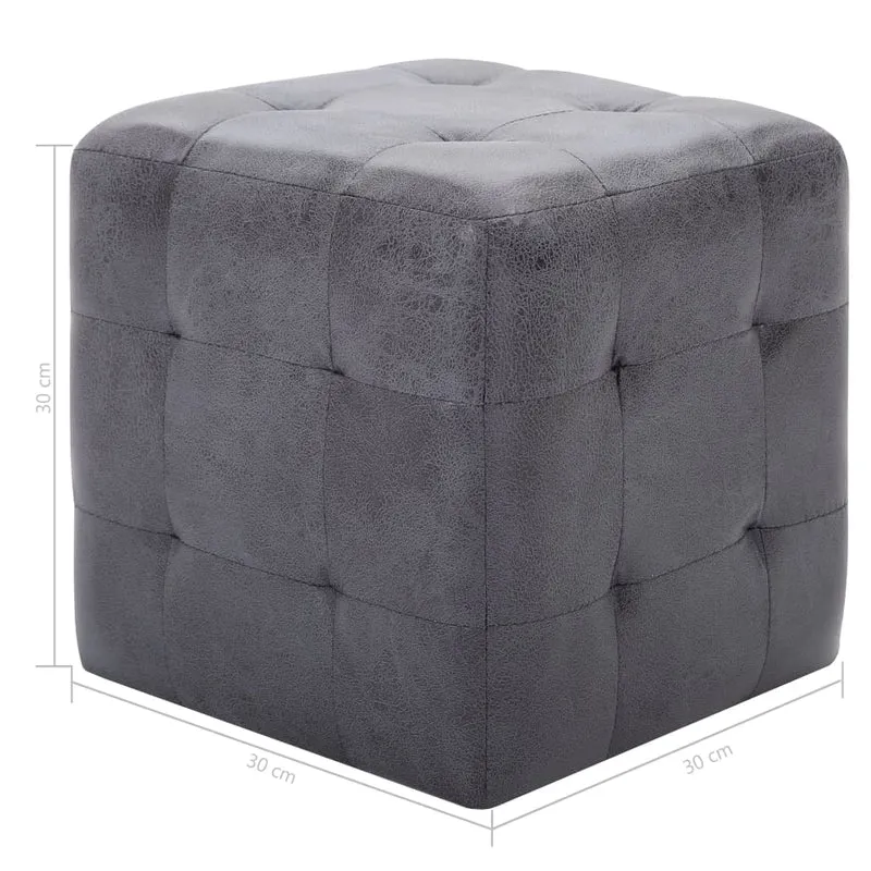 Lot de 2 tabourets pouf repose-pieds 30 x 30 x 30 cm en PVC aspect daim gris DEC032757