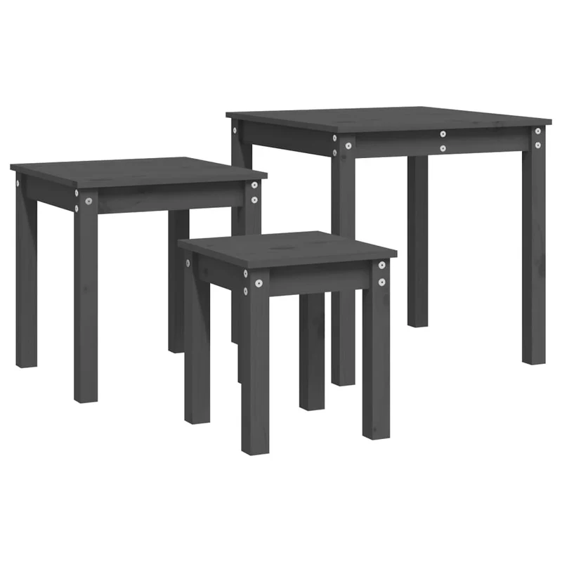 Lot de 3 tables d'appoint gigognes en bois de pin gris DEC032721