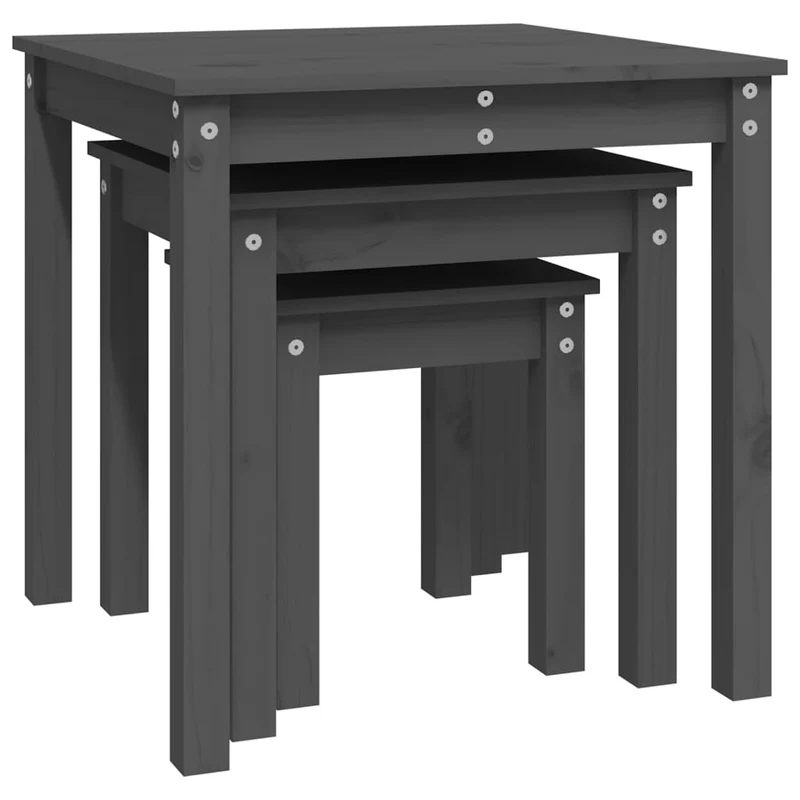 Lot de 3 tables d'appoint gigognes en bois de pin gris DEC032721