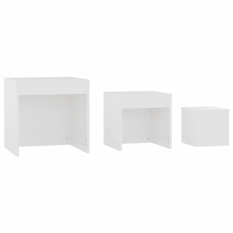 Lot de 3 tables d'appoint gigognes en aggloméré blanc DEC032695