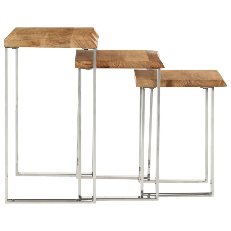 Lot de 3 tables d'appoint gigognes en bois massif d'acacia et acier DEC032693