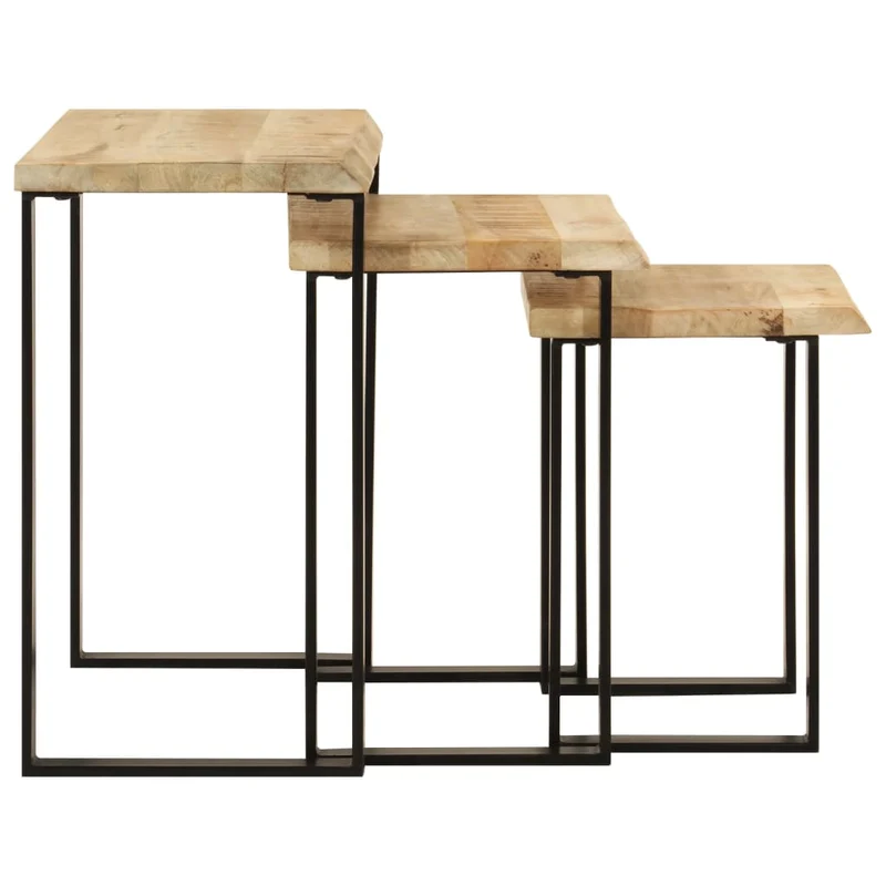 Lot de 3 tables d'appoint gigognes en bois de manguier massif et acier DEC032691