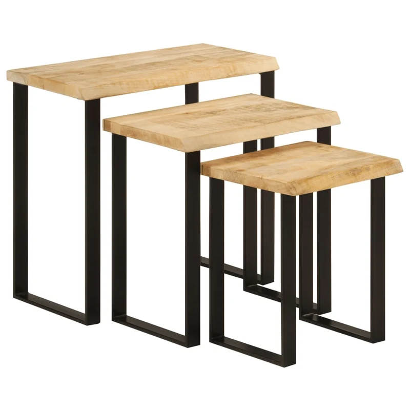 Lot de 3 tables d'appoint gigognes en bois de manguier massif et acier DEC032691