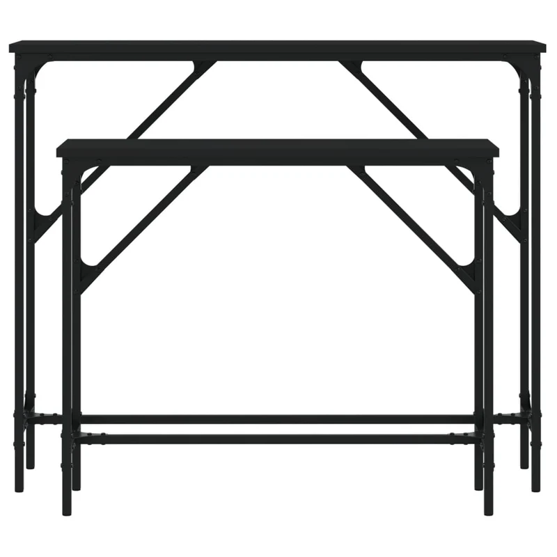 Lot de 2 tables d'appoint console en bois d'ingénierie noir et métal DEC032599