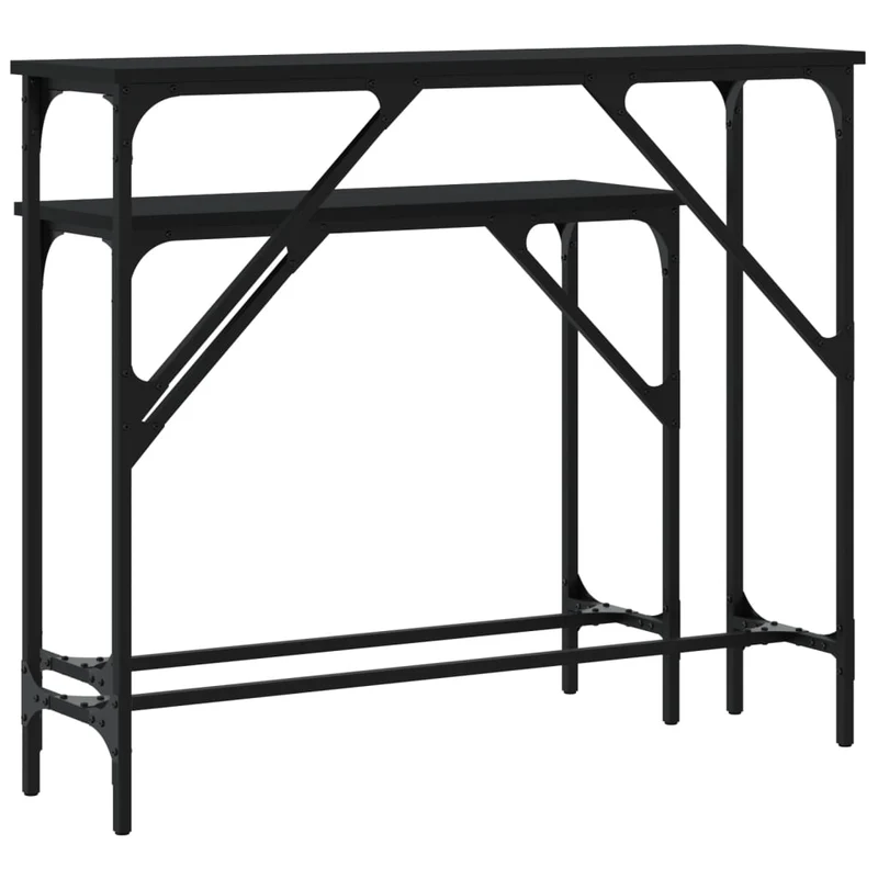 Lot de 2 tables d'appoint console en bois d'ingénierie noir et métal DEC032599