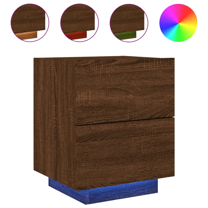 Lot de 2 tables de chevet avec tiroirs et LED bois d'ingénierie marron DEC032846