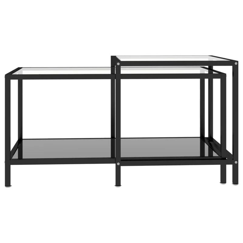 Lot de 2 tables basse de salon tables d'appoint en verre trempé noir et acier DEC032746