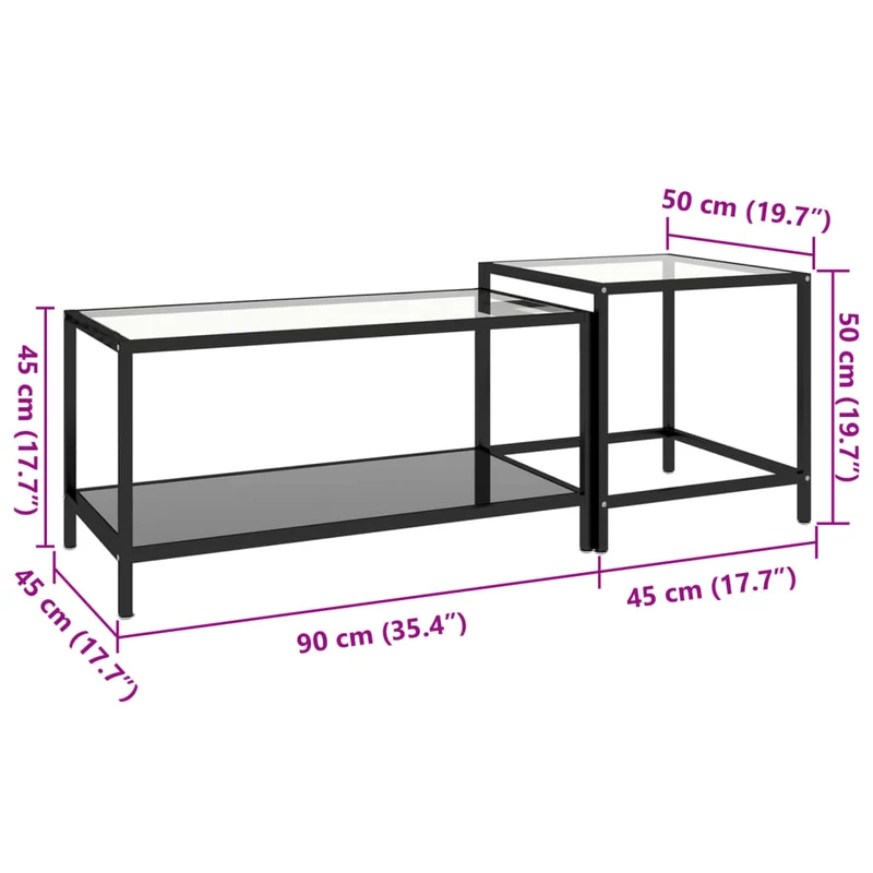 Lot de 2 tables basse de salon tables d'appoint en verre trempé noir et acier DEC032746