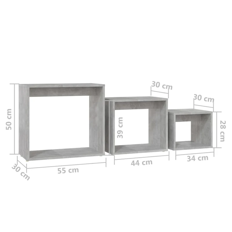 Lot de 3 tables d'appoint gigognes en aggloméré couleur gris béton DEC032723