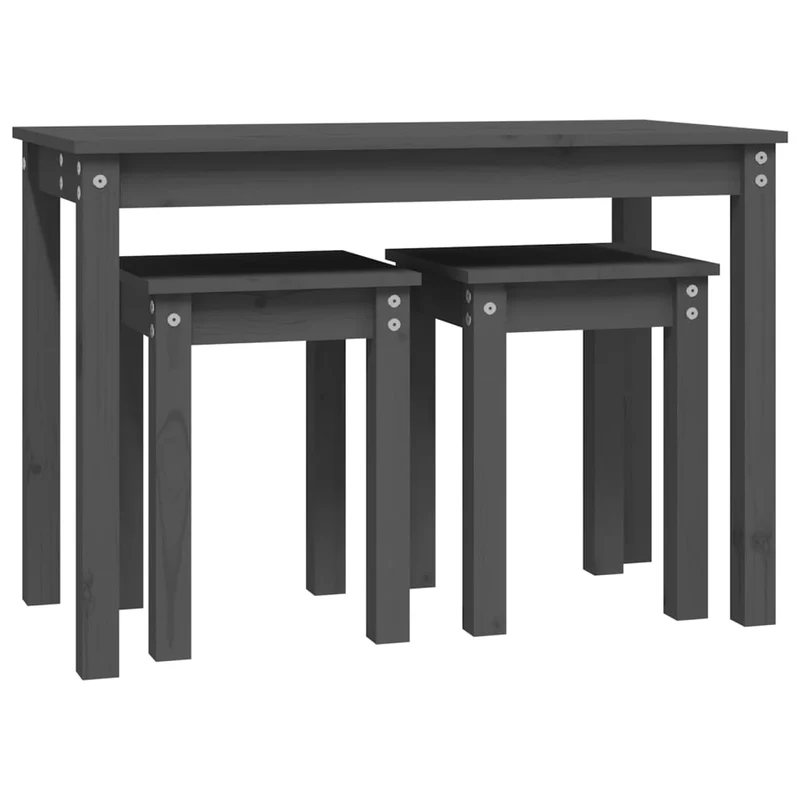 Lot de 3 tables d'appoint gigognes en bois de pin gris DEC032720