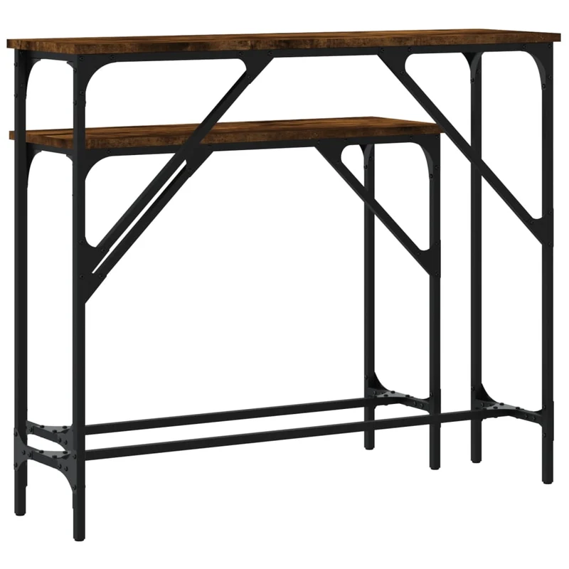 Lot de 2 tables d'appoint console en bois d'ingénierie marron et métal DEC032596