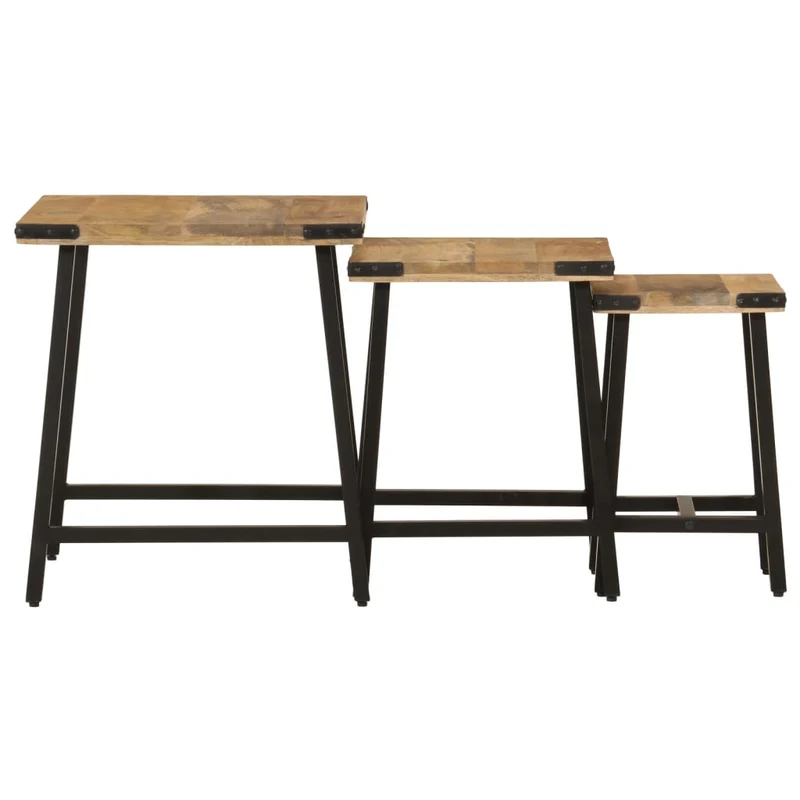 Lot de 3 tables d'appoint gigognes en bois massif de manguier et fer DEC032591