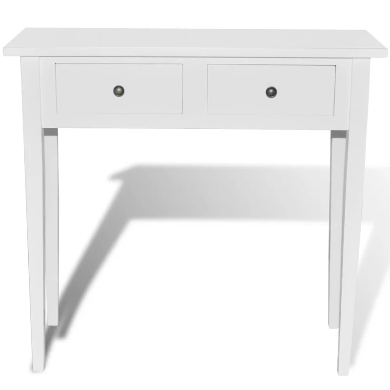 Table d'appoint console meuble coiffeuse avec 2 tiroirs MDF + bois de pin blanc DEC032564