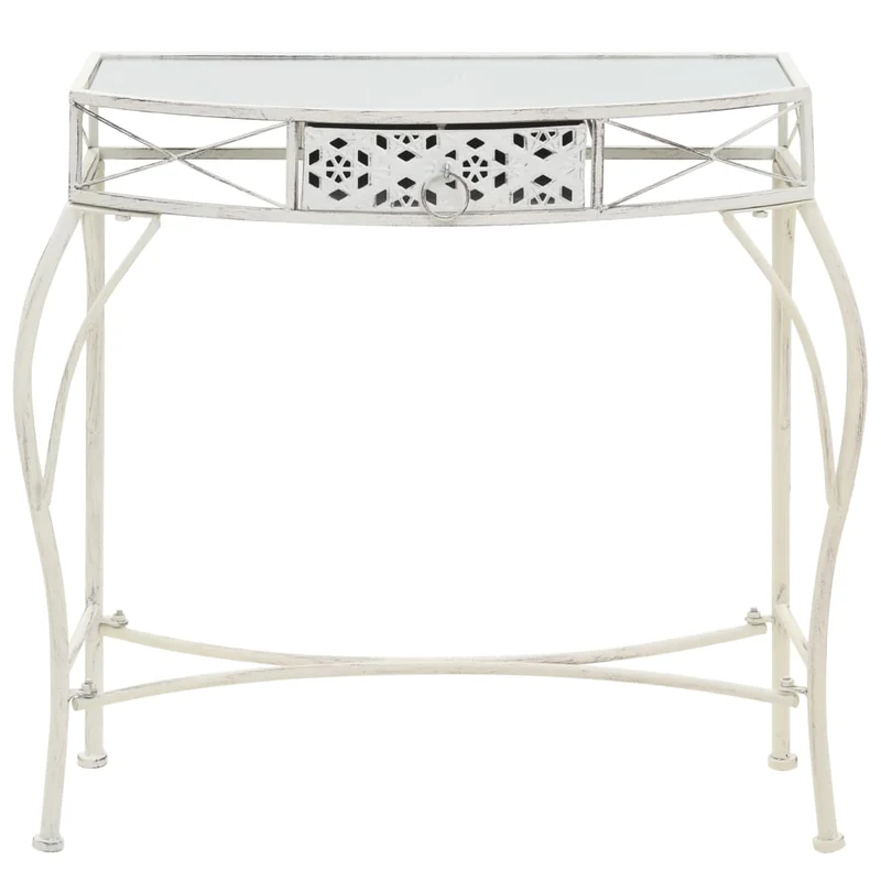 Table d'appoint console d'entrée avec tiroir 82 x 39 x 76 cm en métal blanc vieilli DEC032540