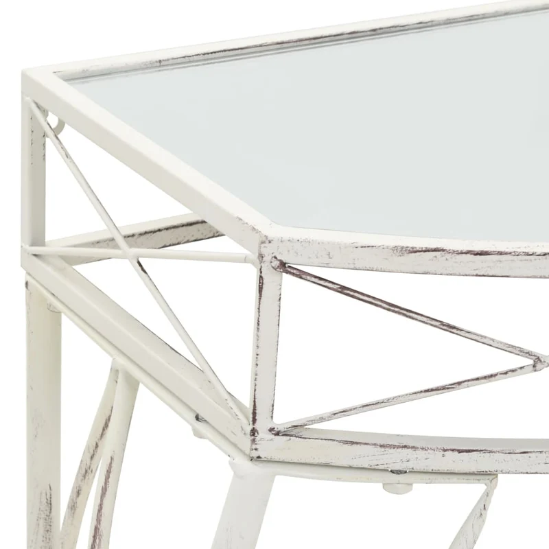 Table d'appoint console d'entrée avec tiroir 82 x 39 x 76 cm en métal blanc vieilli DEC032540