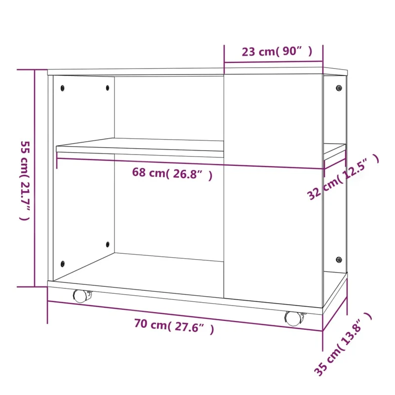 Meuble d'appoint console bout de canapé sur roulettes 70 x 35 x 55 cm bois d'ingénierie gris DEC032539