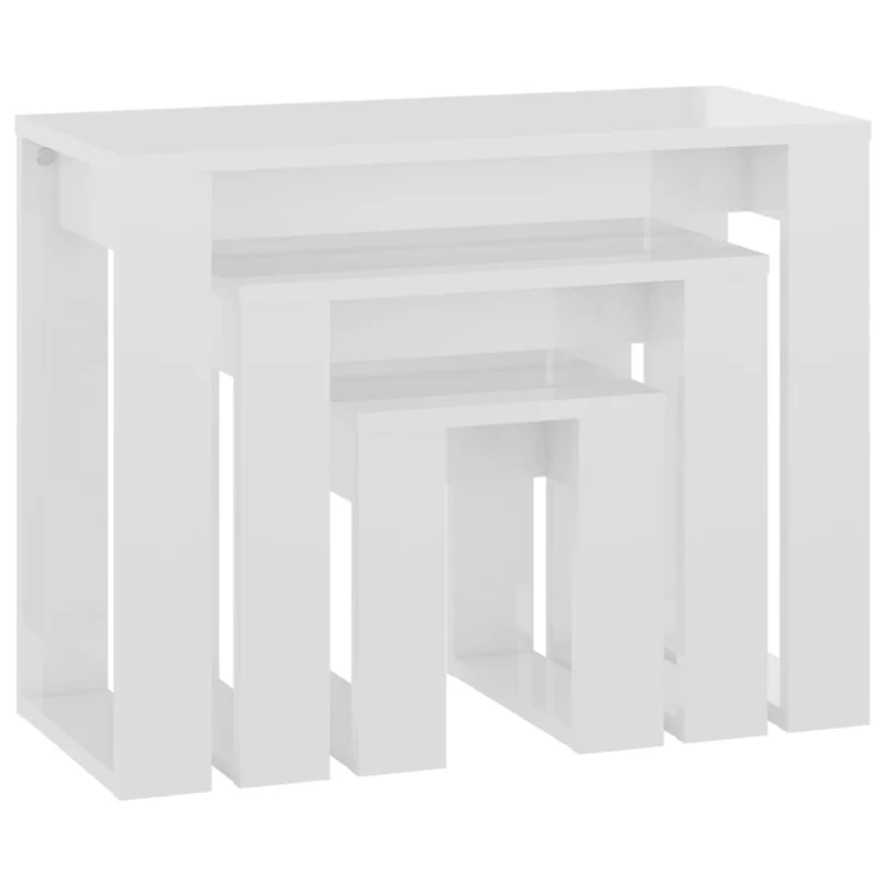 Lot de 3 tables d'appoint gigognes en bois d'ingénierie blanc brilliant DEC032699