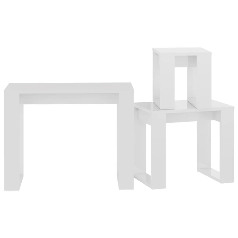 Lot de 3 tables d'appoint gigognes en bois d'ingénierie blanc brilliant DEC032699