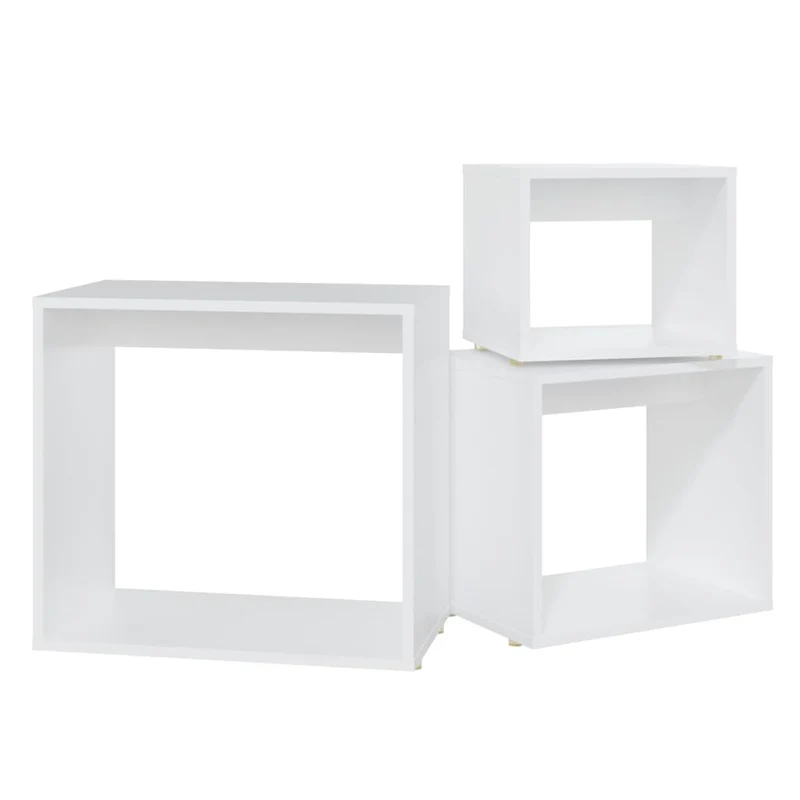 Lot de 3 tables d'appoint gigognes en aggloméré blanc DEC032694