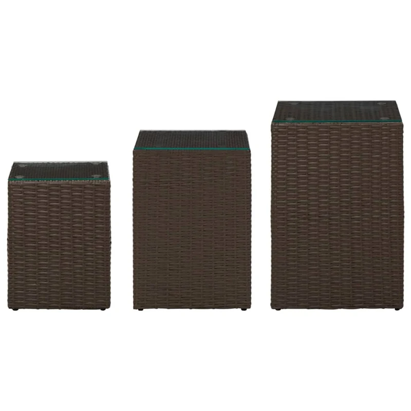 Lot de 3 tables d'appoint support de plantes dessus en verre et résine tressée marron DEC032665