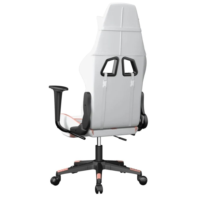 Fauteuil de bureau chaise gaming sur roulettes avec repose-pied en PVC blanc et rose DEC025743