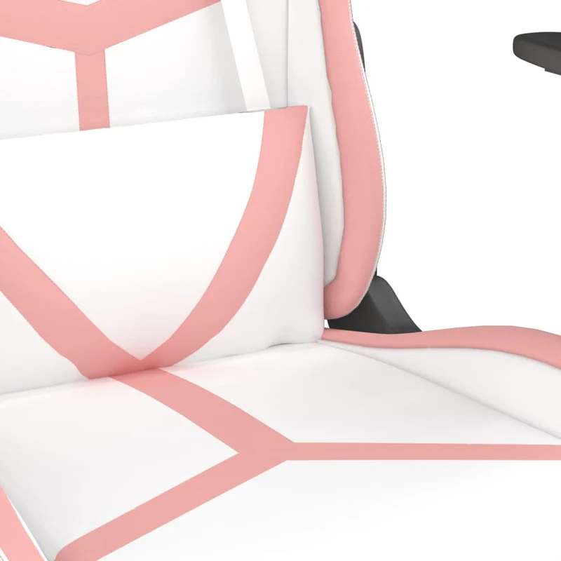 Fauteuil de bureau chaise gaming sur roulettes avec repose-pied en PVC blanc et rose DEC025743