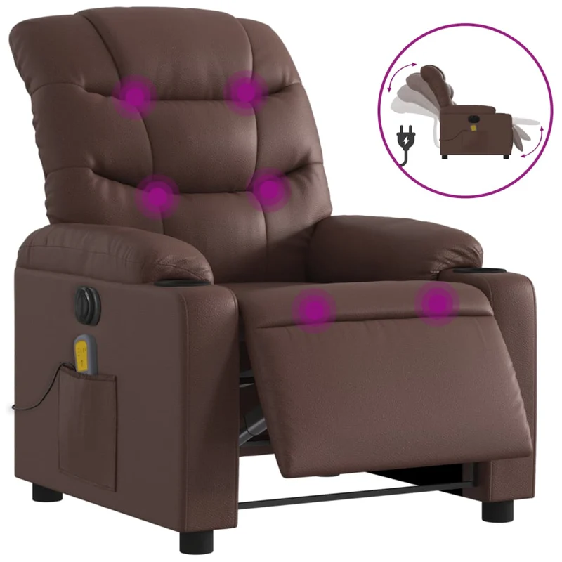 Fauteuil de relaxation TV fonction massage inclinable électrique 6 points de massage en PVC marron DEC027202