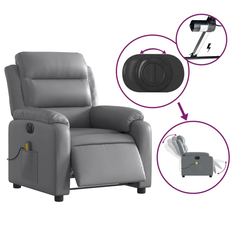 Fauteuil de relaxation TV fonction massage inclinable électrique 6 points de massage en PVC gris DEC027180