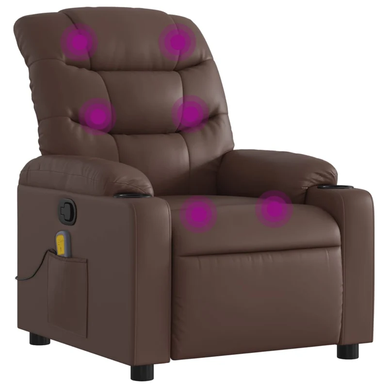 Fauteuil de relaxation TV fonction massage inclinable 6 points de massage en PVC marron DEC027004