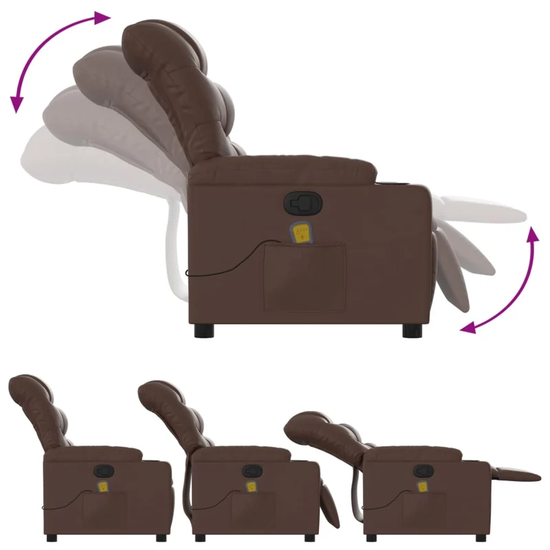 Fauteuil de relaxation TV fonction massage inclinable 6 points de massage en PVC marron DEC027004