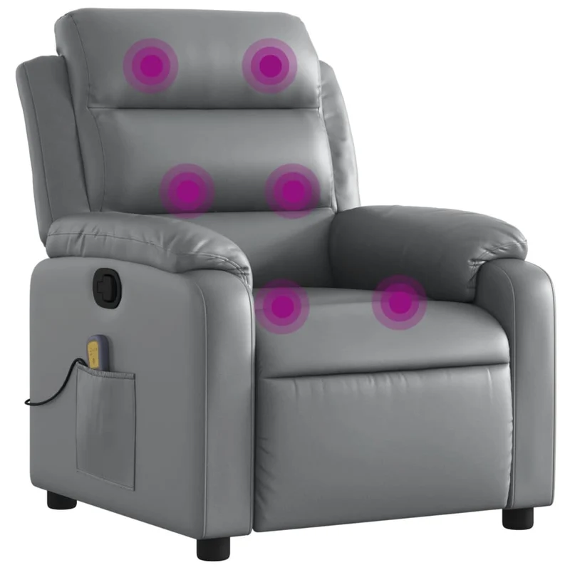 Fauteuil de relaxation TV fonction massage inclinable 6 points de massage en PVC gris DEC026981