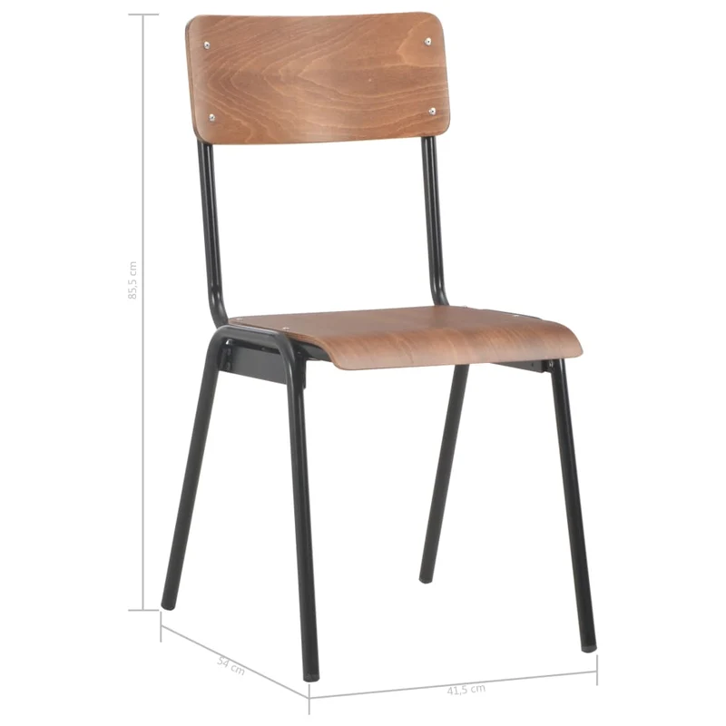 Set de 4 chaises de salle à manger design classique contreplaqué marron solide et acier DEC025636