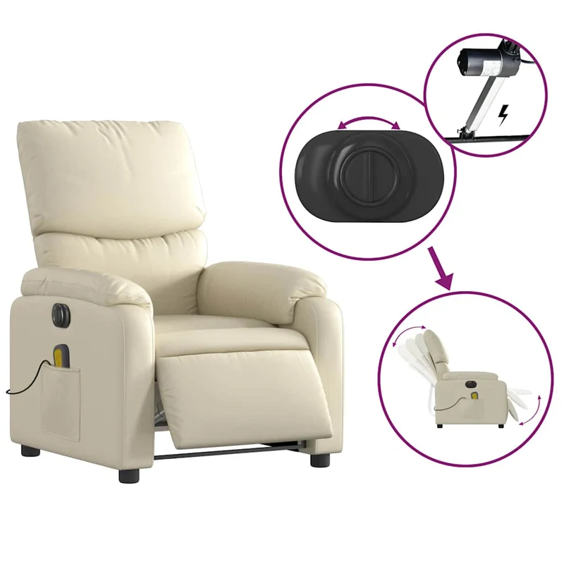 Fauteuil de relaxation TV fonction massage inclinable électrique 6 points de massage en PVC crème DEC027149