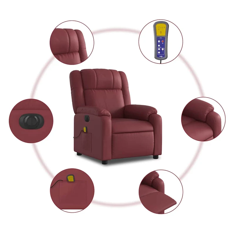 Fauteuil de relaxation TV fonction massage inclinable électrique en PVC rouge bordeaux DEC027237