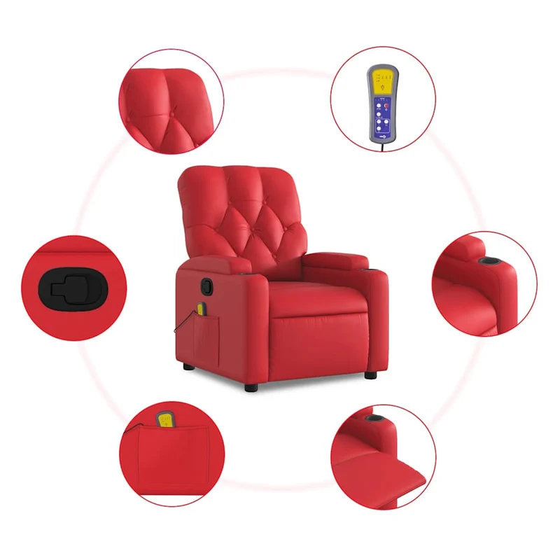 Fauteuil de relaxation TV fonction massage inclinable 6 points de massage en PVC rouge DEC027105