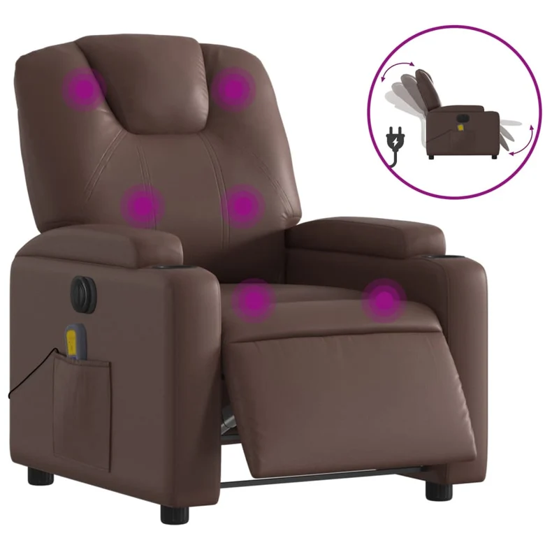 Fauteuil de relaxation TV fonction massage inclinable électrique en PVC marron DEC027196