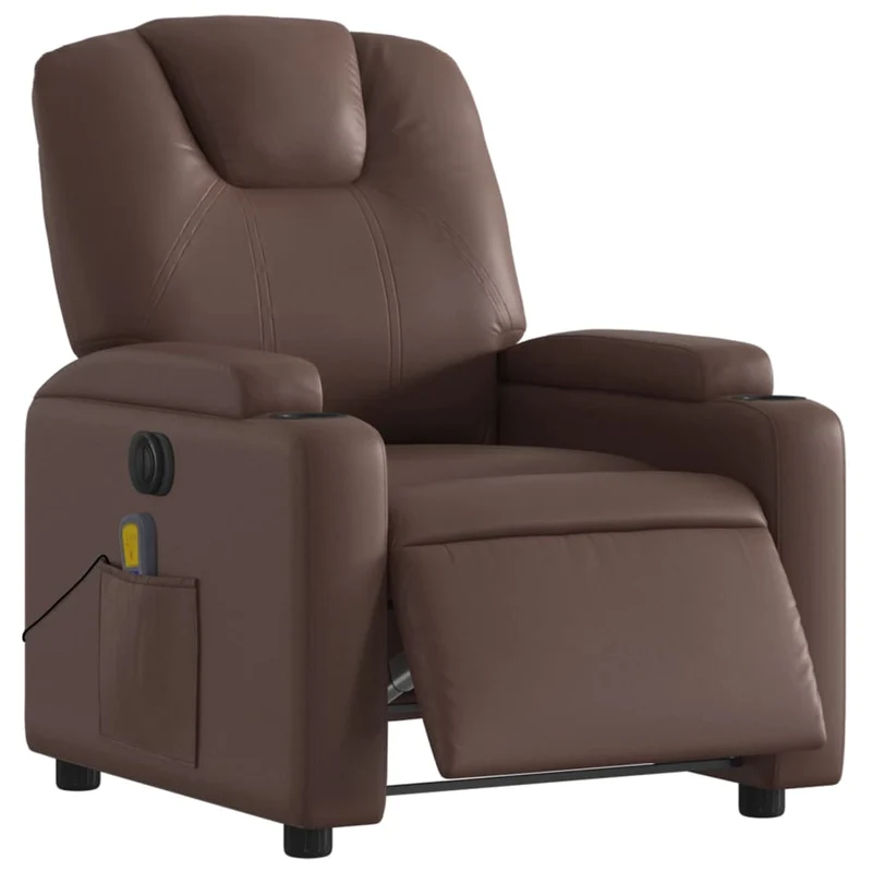 Fauteuil de relaxation TV fonction massage inclinable électrique en PVC marron DEC027196