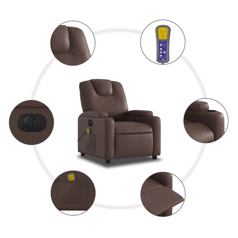 Fauteuil de relaxation TV fonction massage inclinable électrique en PVC marron DEC027196