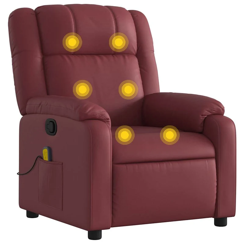 Fauteuil de relaxation TV fonction massage inclinable 6 points de massage en PVC rouge bordeaux DEC027082