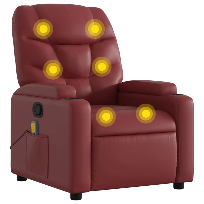 Fauteuil de relaxation TV fonction massage inclinable 6 points de massage en PVC rouge bordeaux DEC027077