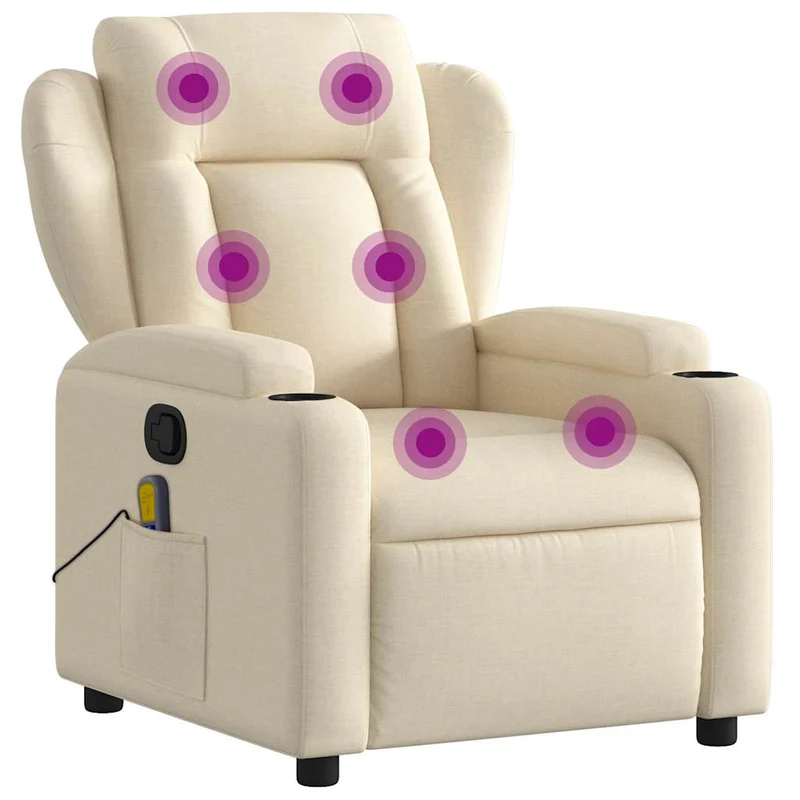 Fauteuil de relaxation TV fonction massage inclinable 6 points de massage en tissu crème DEC026892