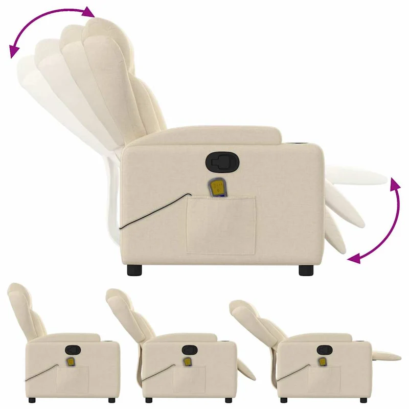 Fauteuil de relaxation TV fonction massage inclinable 6 points de massage en tissu crème DEC026892