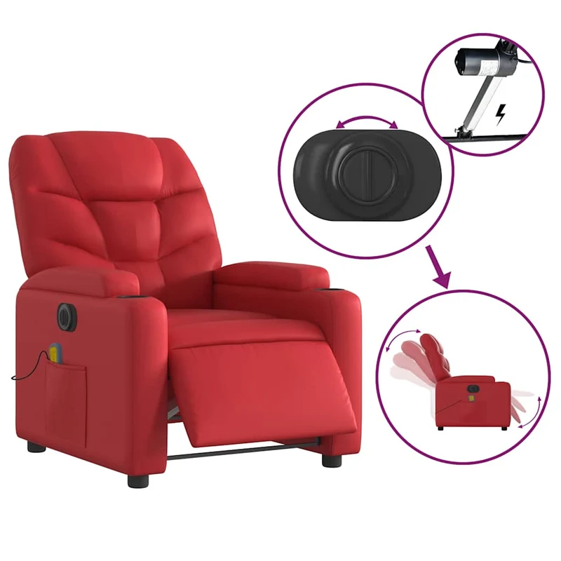 Fauteuil de relaxation TV fonction massage inclinable électrique en PVC rouge DEC027262